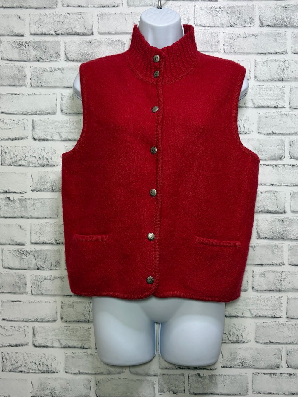 Vintage Pendleton Boiled Wool Red Button-Front Women's Sweater Vest Small